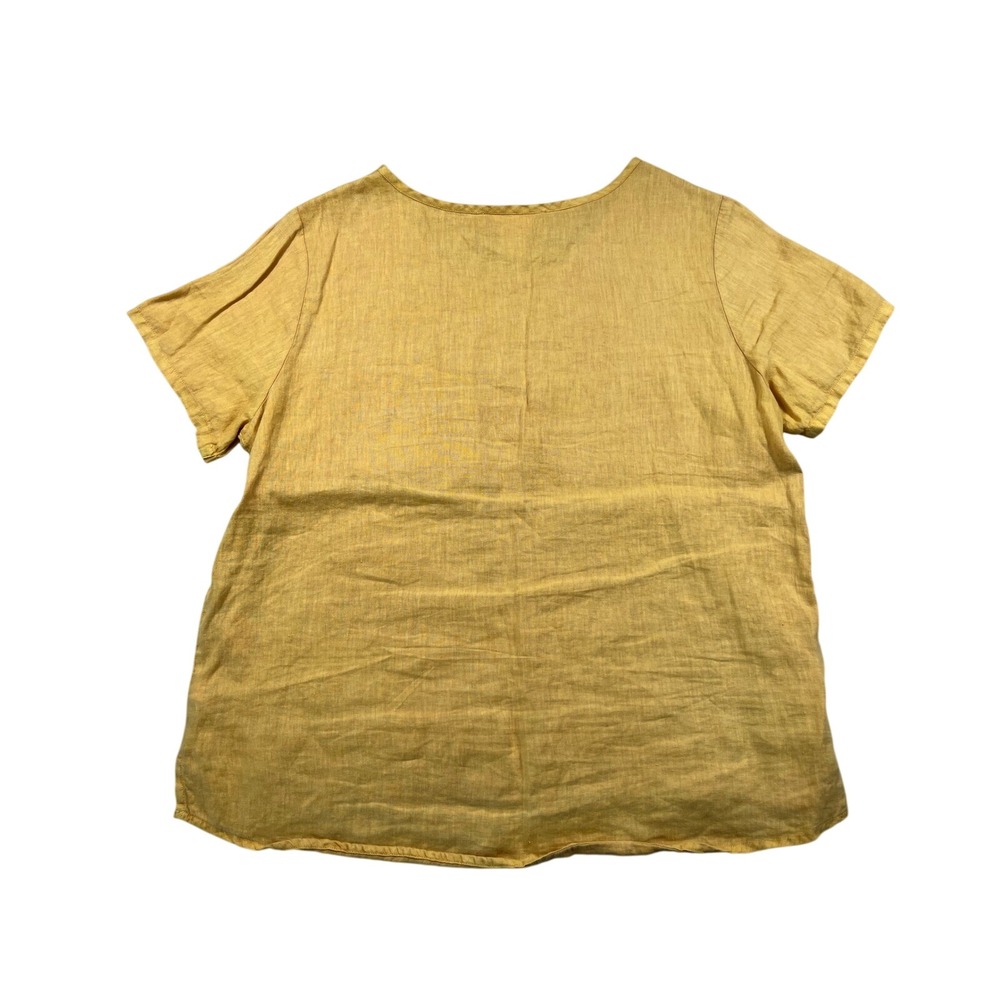 C&C California 100% Linen Mustard Yellow Pocket Tee Top Size Large - Picture 2 of 3